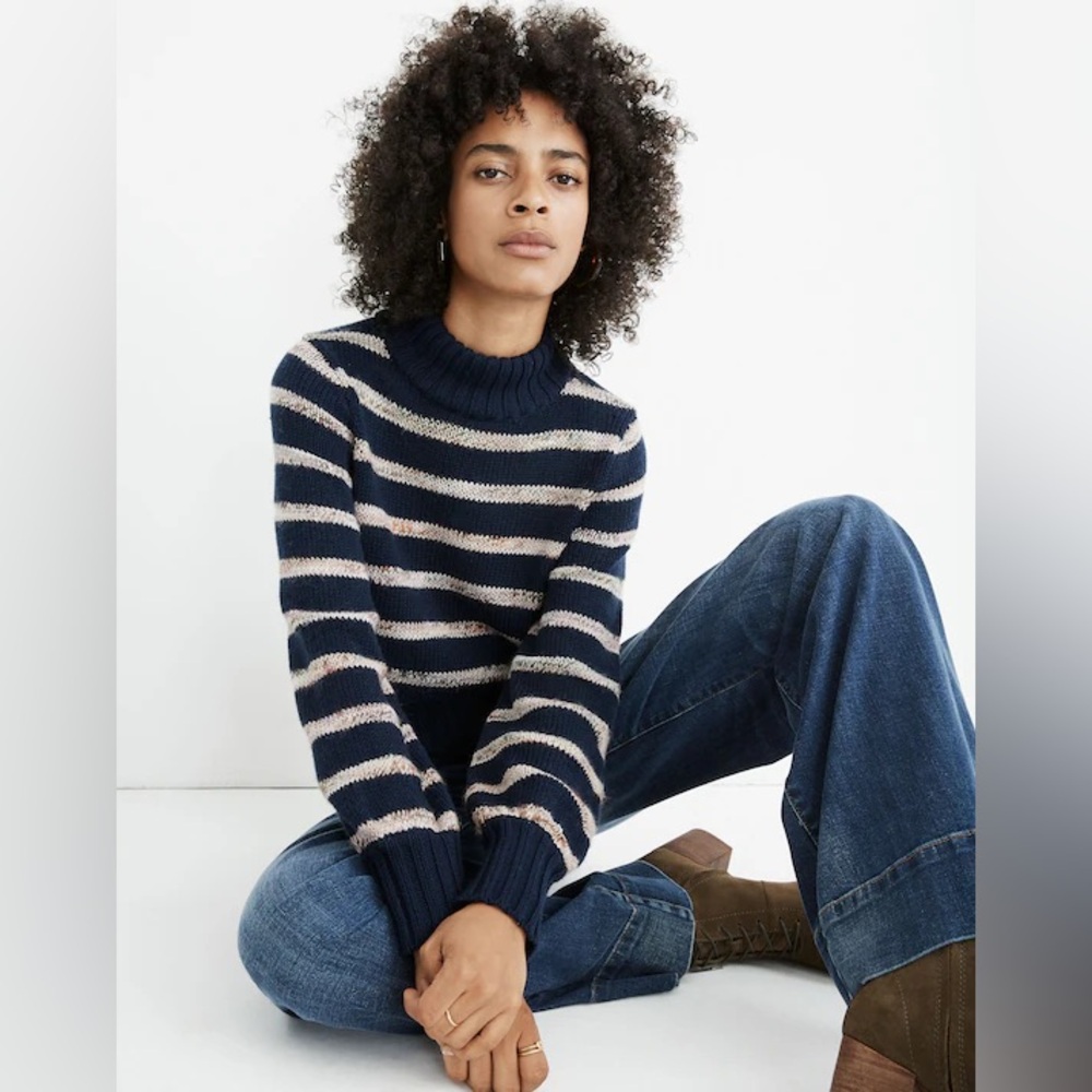Madewell NWT Striped Metcalf Mockneck Nightfall Navy Sweater Size Small